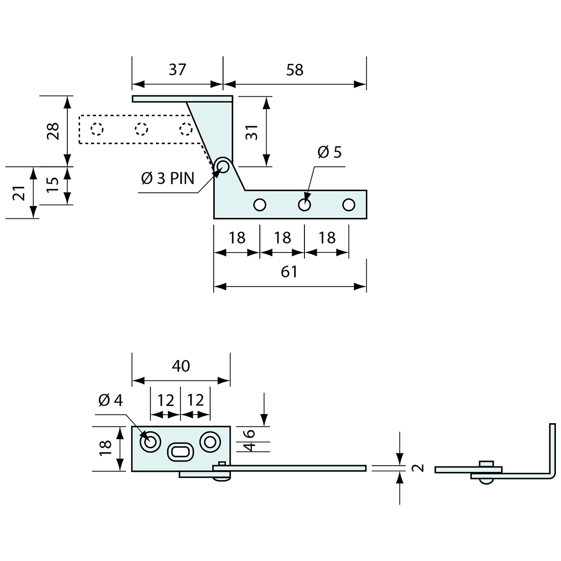 Pivot Hinge Stainless Steel Right Hand 61mm